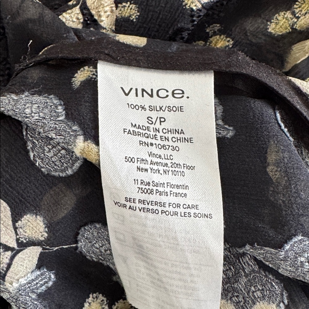 Vince Dandelion Poet Blouse Gathered Floral Print Silk Crepon Black Printed Top - Picture 13 of 13